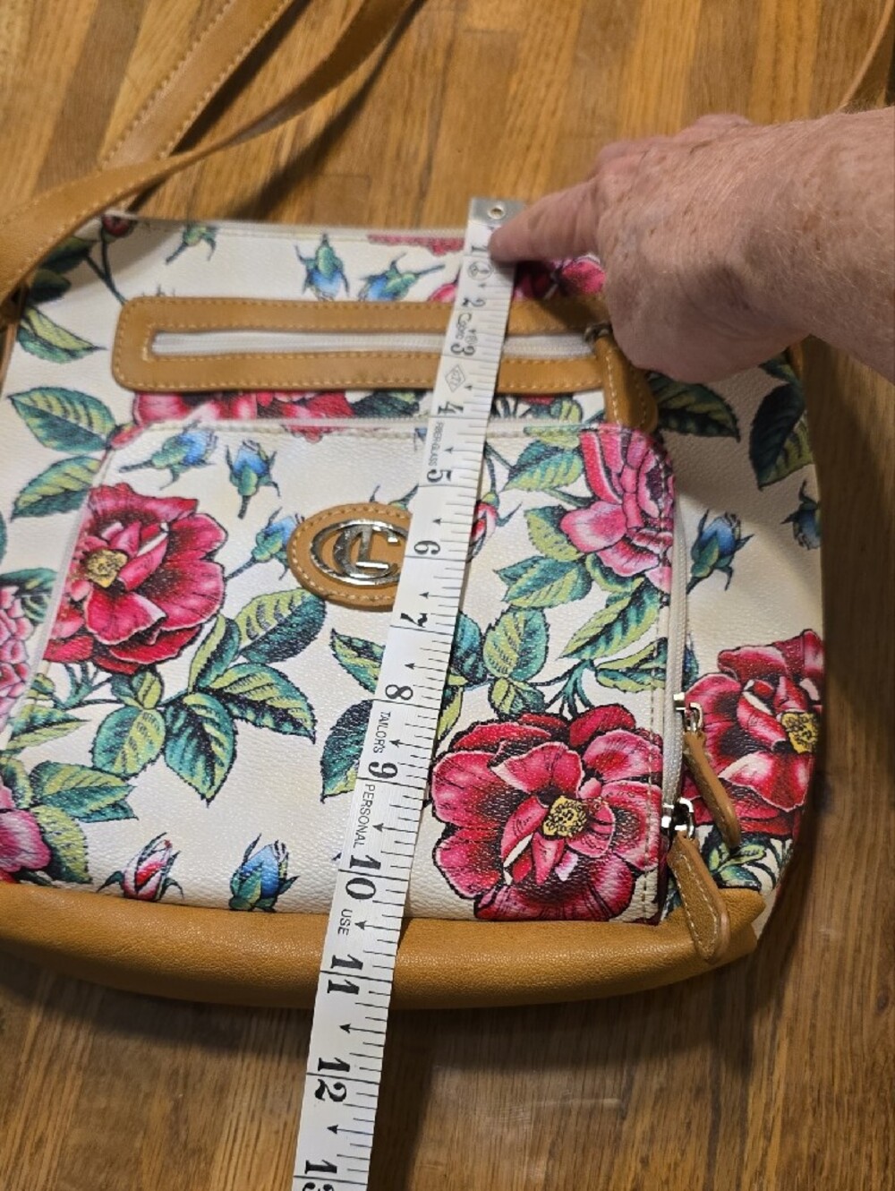 Source Unknown Floral Crossbody Bag in Cream and Tan with Pink Flowers - Picture 5 of 9